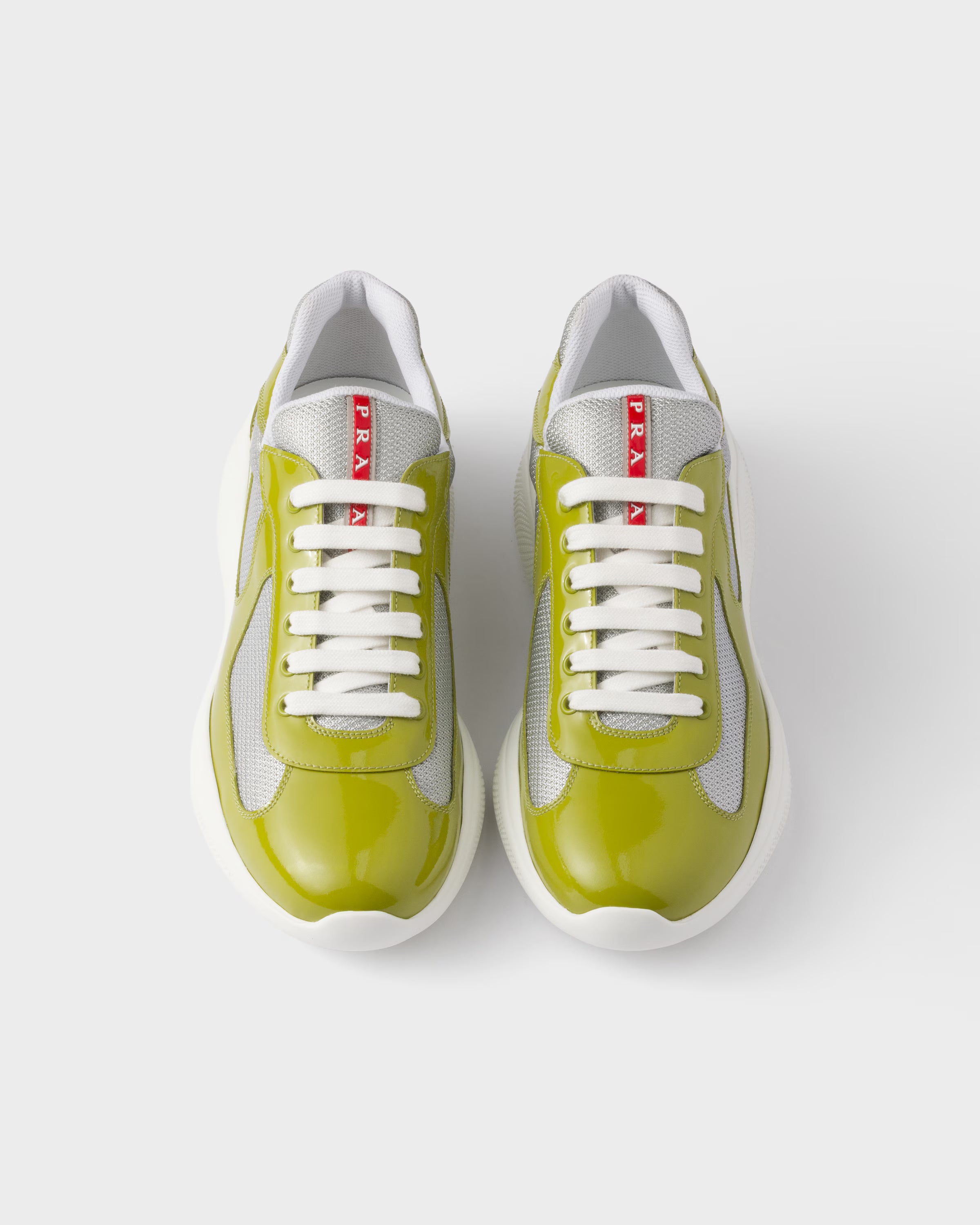 Lawn Green/silver Patent Leather And Technical Fabric Prada America's Cup Sneakers | PRADA