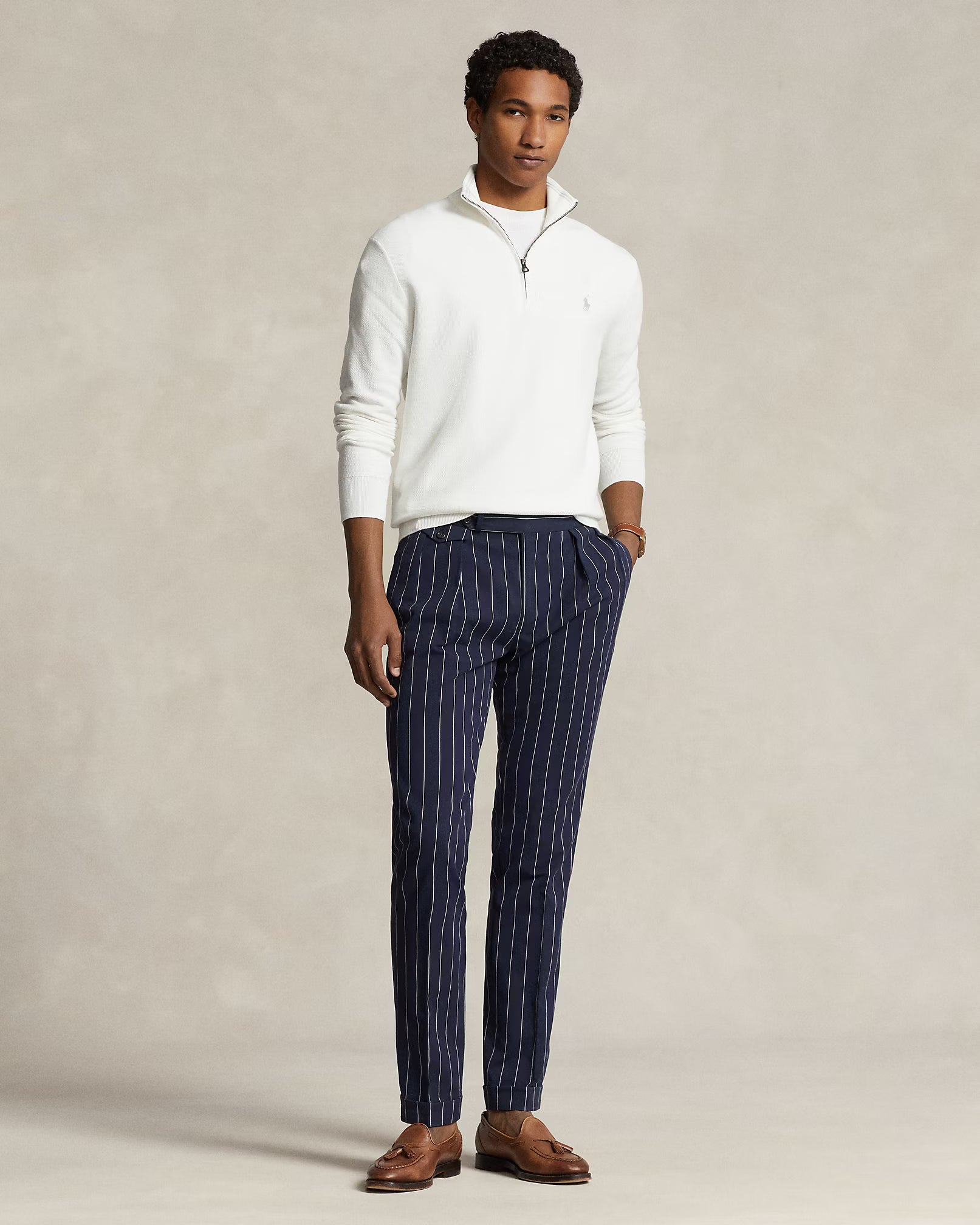 Jersey de algodón de punto de malla con cremallera de un cuarto