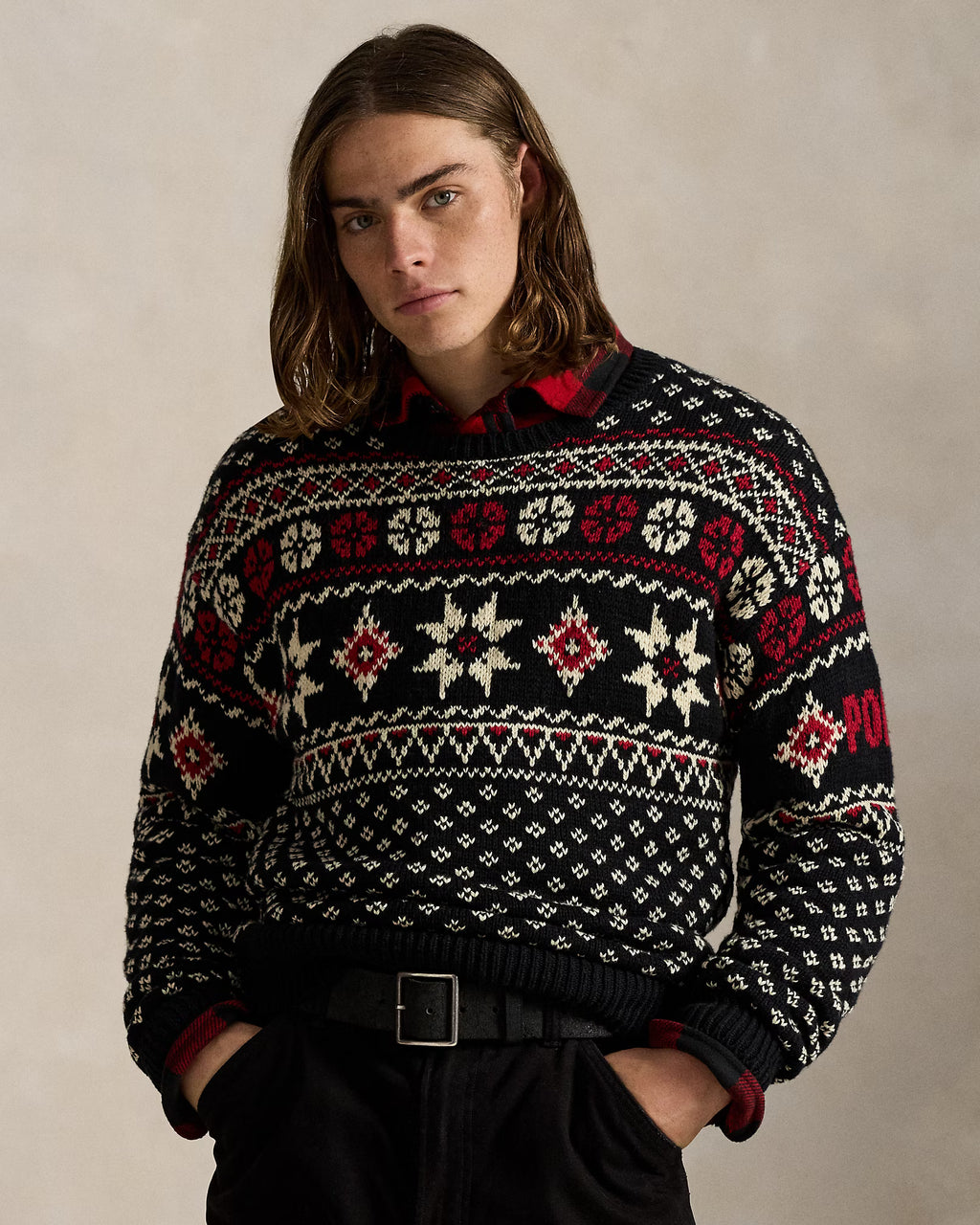 Katoenen-kasjmier trui met sneeuwvlokken