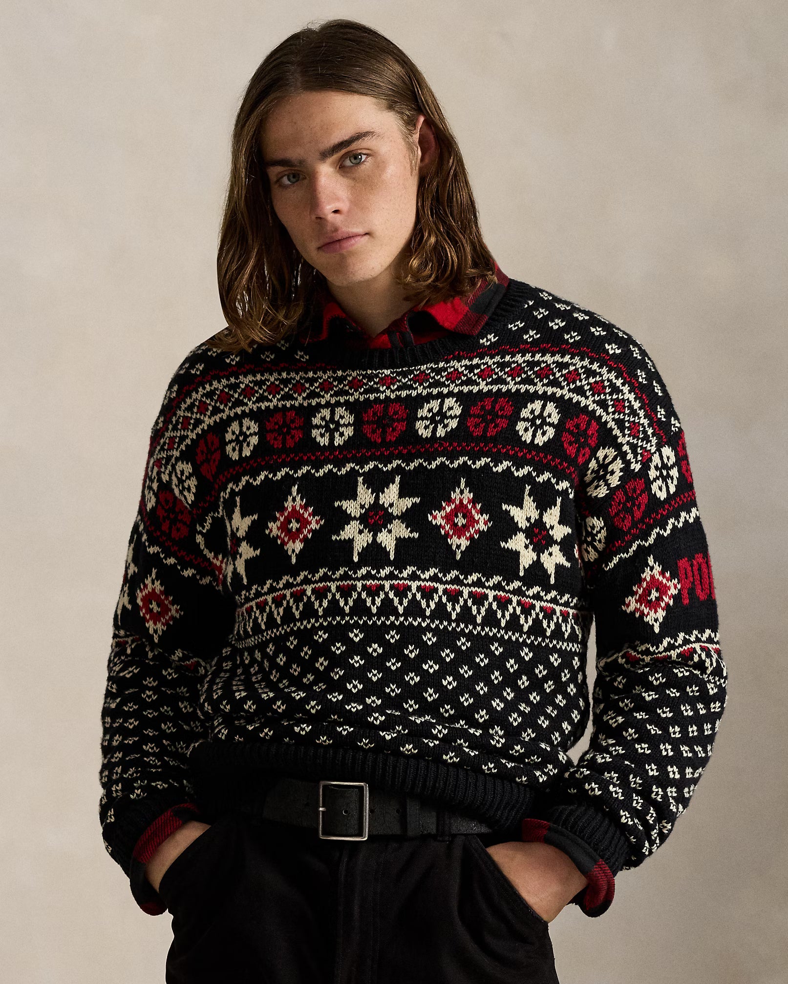 Katoenen-kasjmier trui met sneeuwvlokken