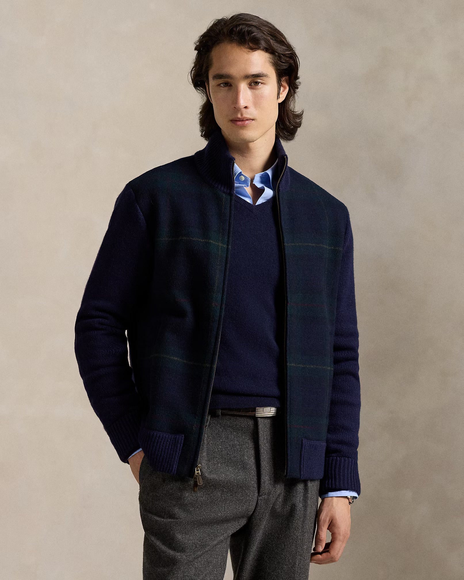 Jersey polo con cremallera y estampado de cuadros escoceses