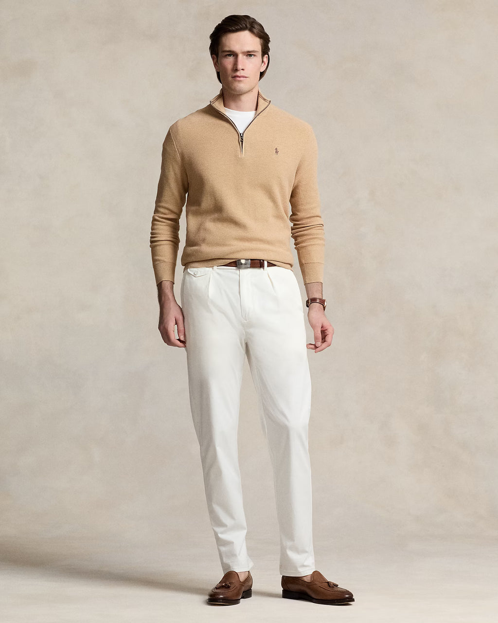 Jersey de algodón de punto de malla con cremallera de un cuarto