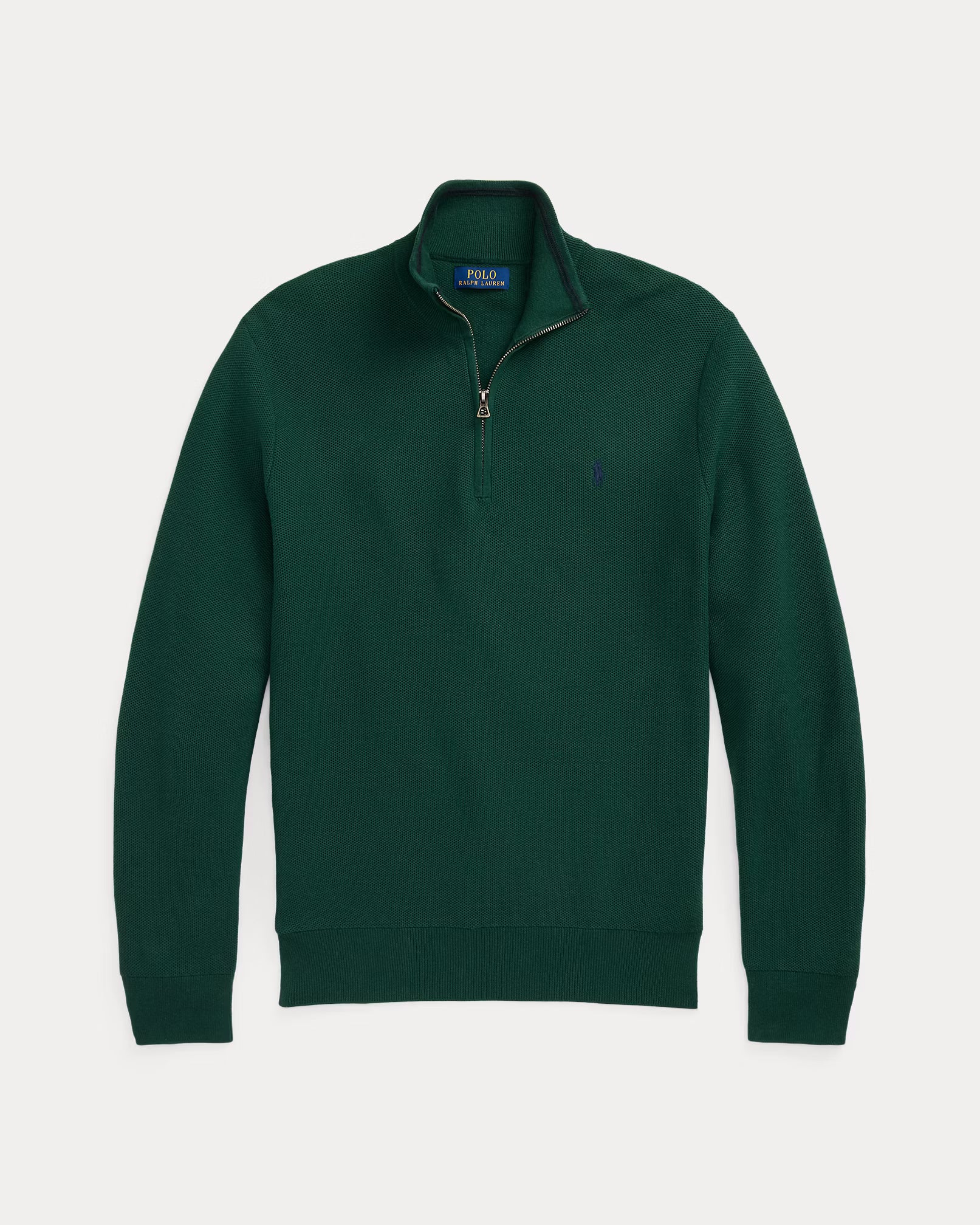 Jersey de algodón de punto de malla con cremallera de un cuarto