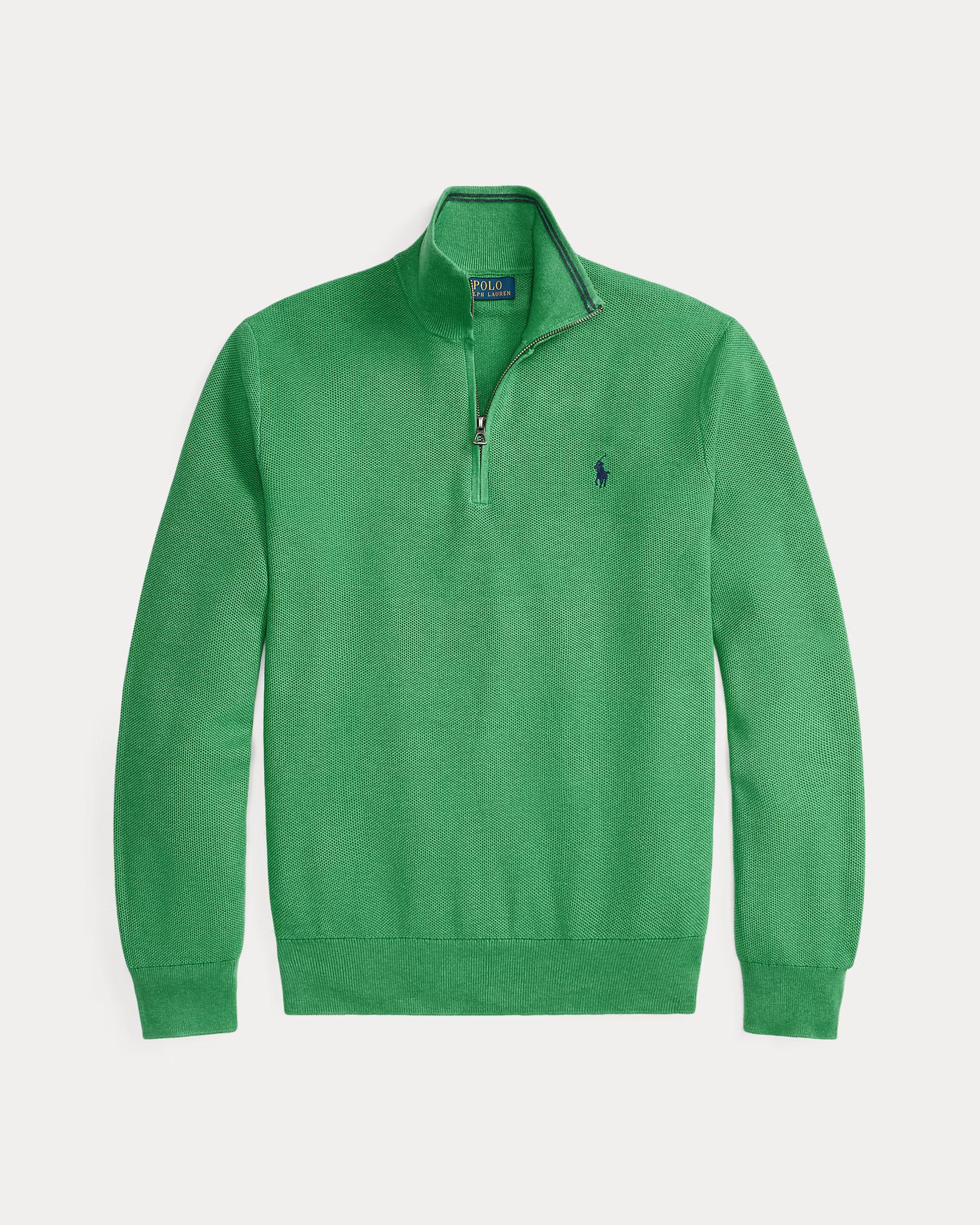 Jersey de algodón de punto de malla con cremallera de un cuarto