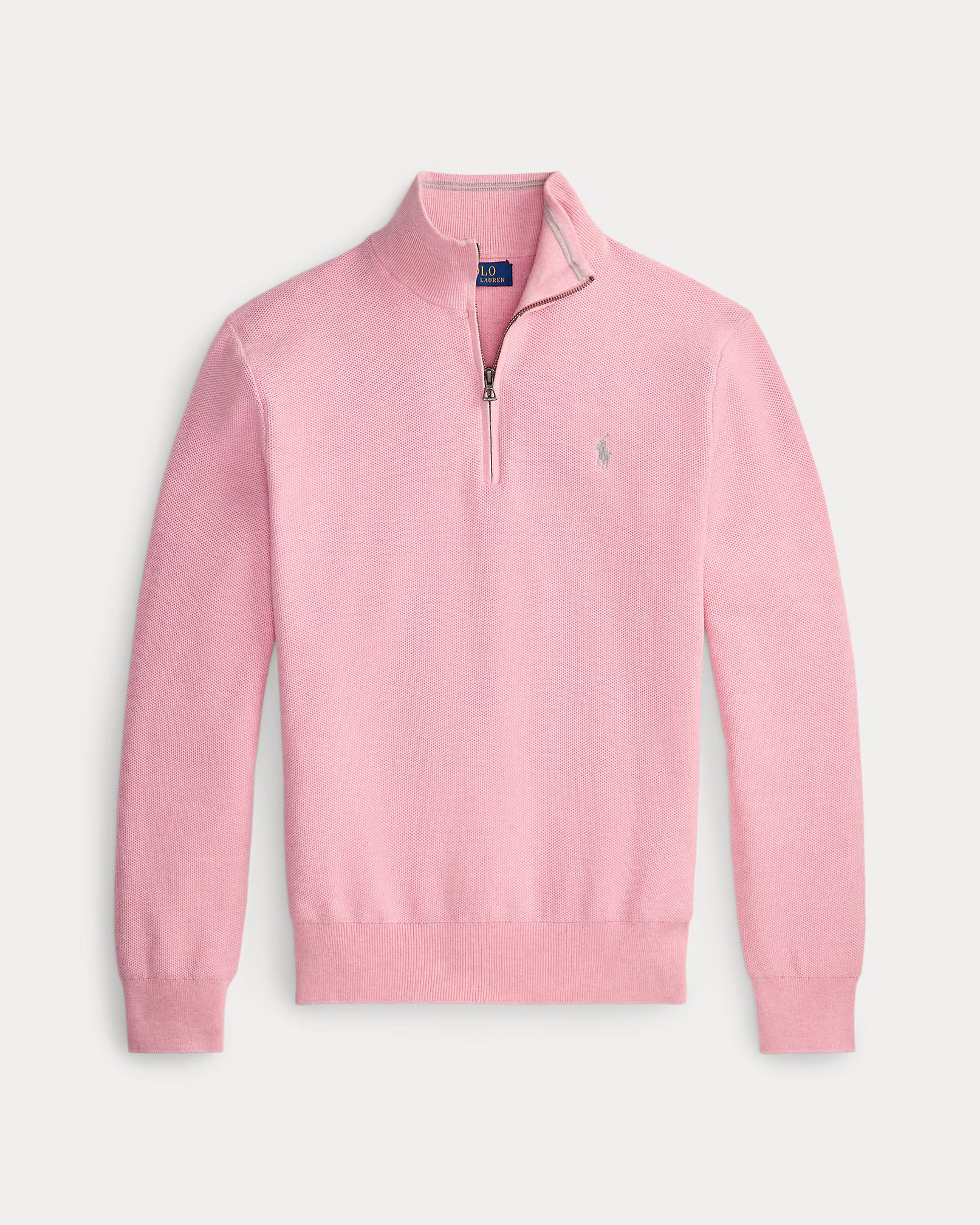 Jersey de algodón de punto de malla con cremallera de un cuarto