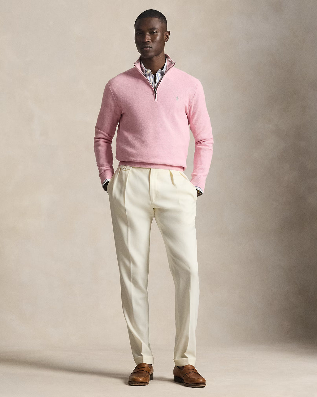 Jersey de algodón de punto de malla con cremallera de un cuarto