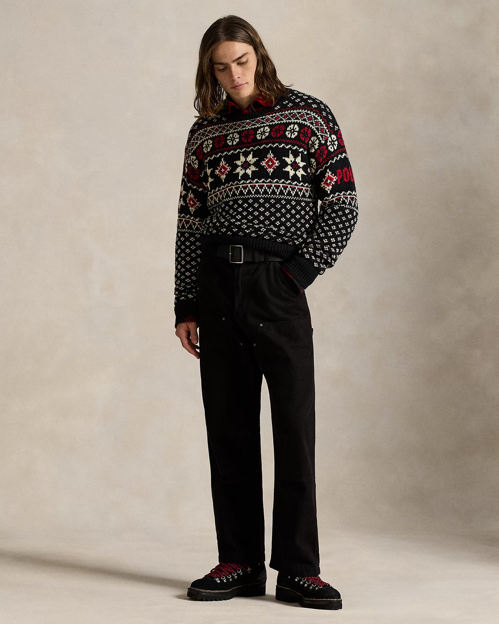 Katoenen-kasjmier trui met sneeuwvlokken