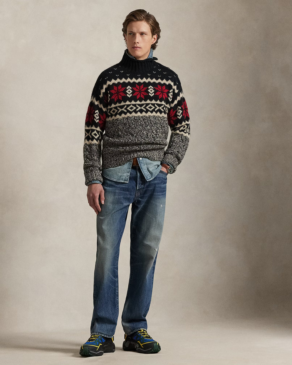 Jersey de cuello alto de mezcla de lana con copos de nieve