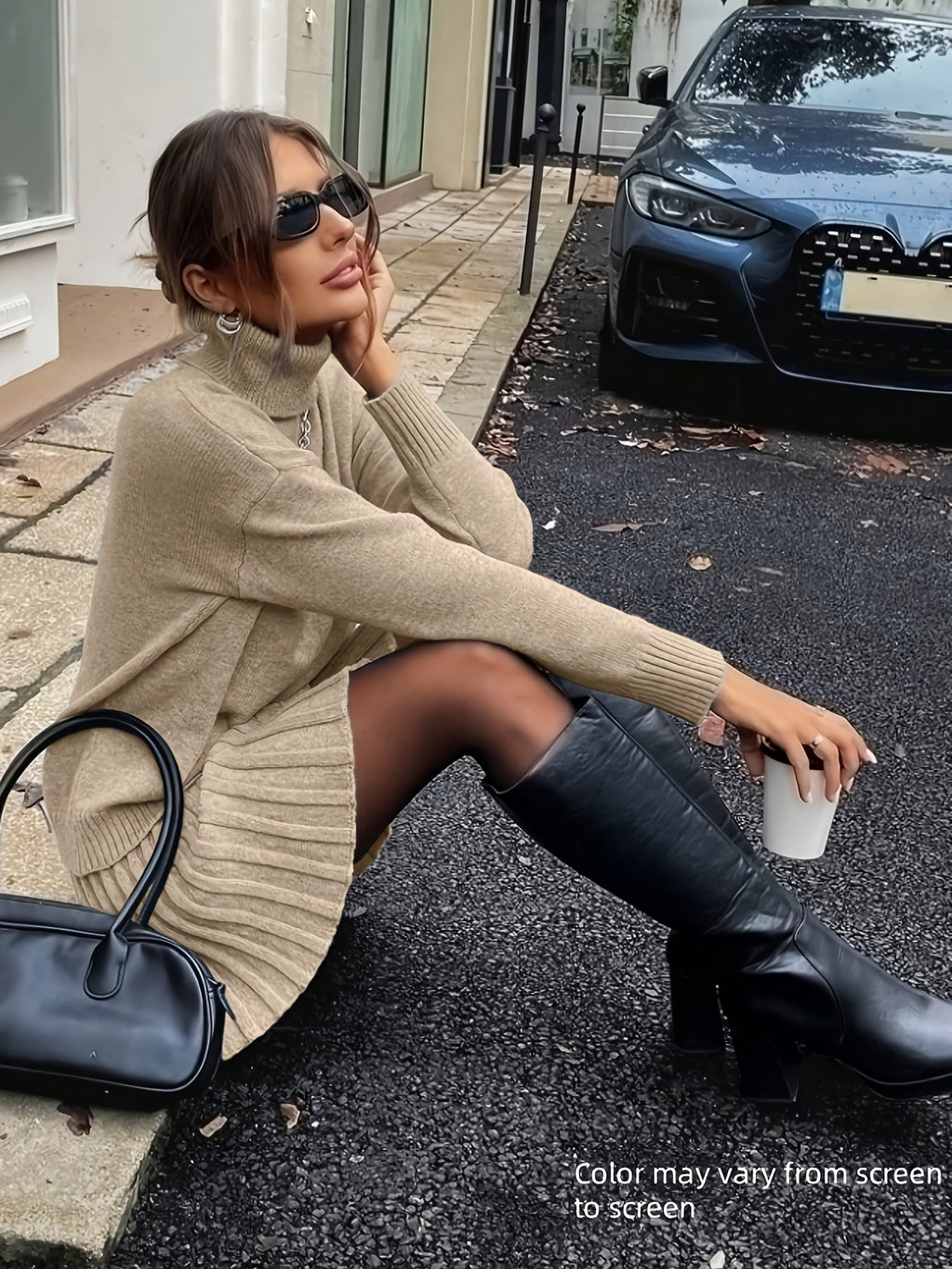 Wiesława™ | Dzianinowy Komplet z Golfem i Spódnicą Midi