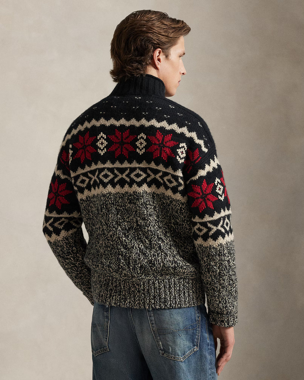 Jersey de cuello alto de mezcla de lana con copos de nieve