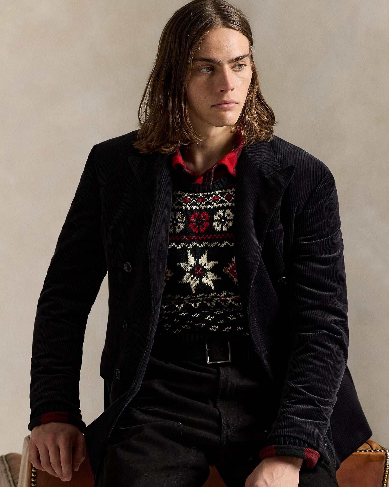 Katoenen-kasjmier trui met sneeuwvlokken