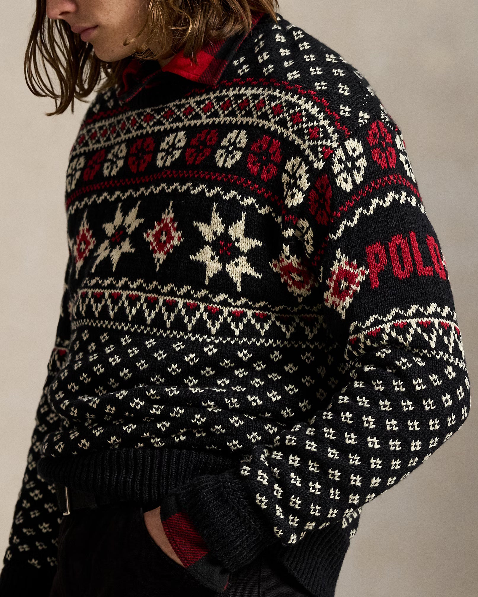 Katoenen-kasjmier trui met sneeuwvlokken