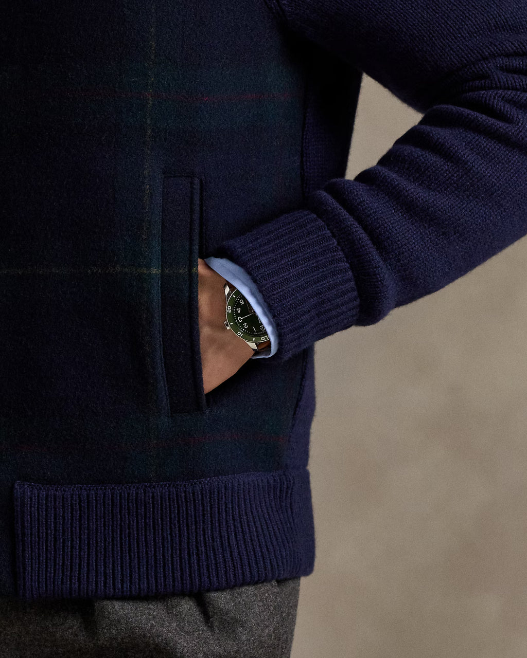 Jersey polo con cremallera y estampado de cuadros escoceses