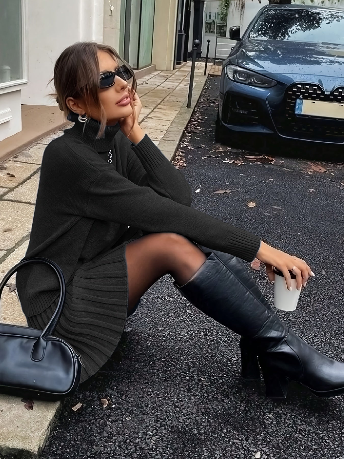 Wiesława™ | Dzianinowy Komplet z Golfem i Spódnicą Midi