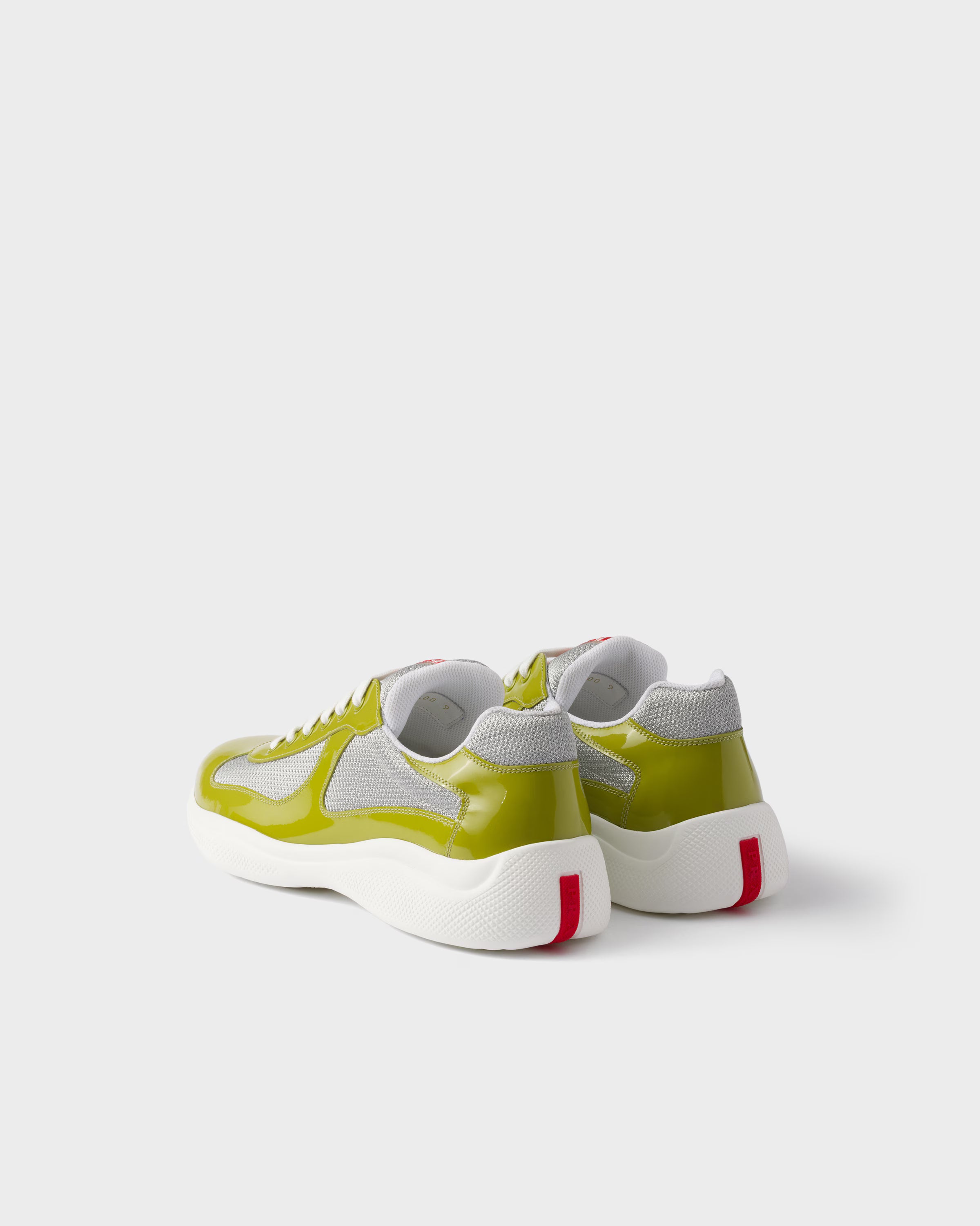 Lawn Green/silver Patent Leather And Technical Fabric Prada America's Cup Sneakers | PRADA