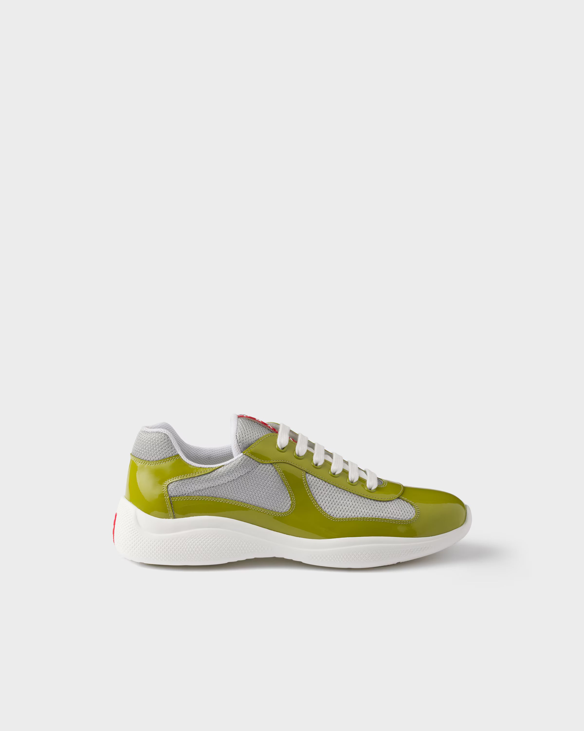 Lawn Green/silver Patent Leather And Technical Fabric Prada America's Cup Sneakers | PRADA