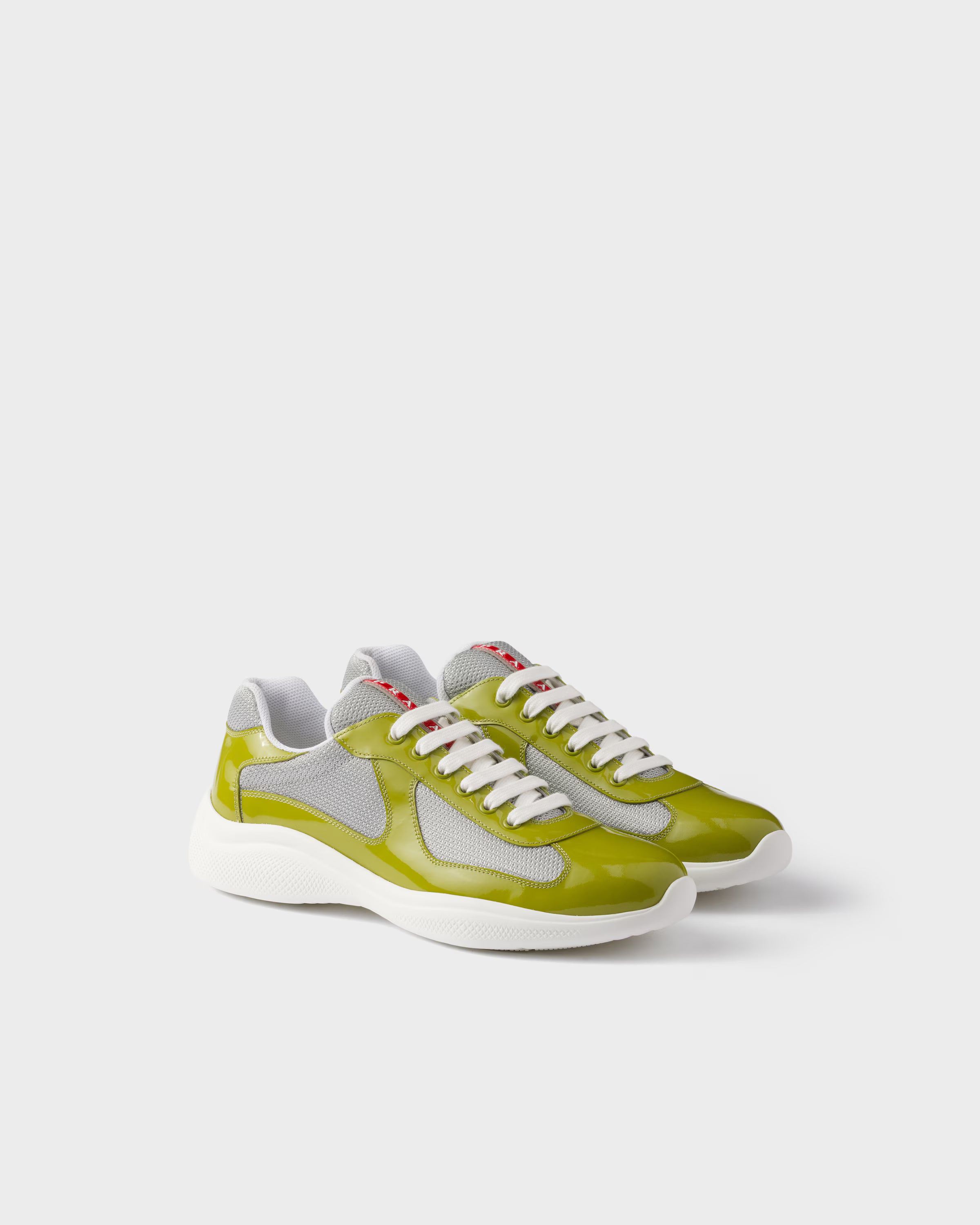 Lawn Green/silver Patent Leather And Technical Fabric Prada America's Cup Sneakers | PRADA