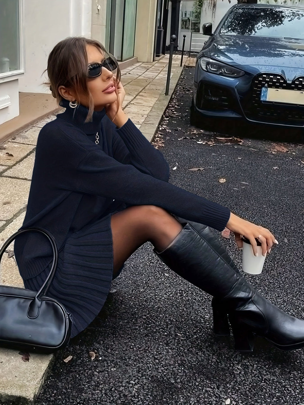 Wiesława™ | Dzianinowy Komplet z Golfem i Spódnicą Midi