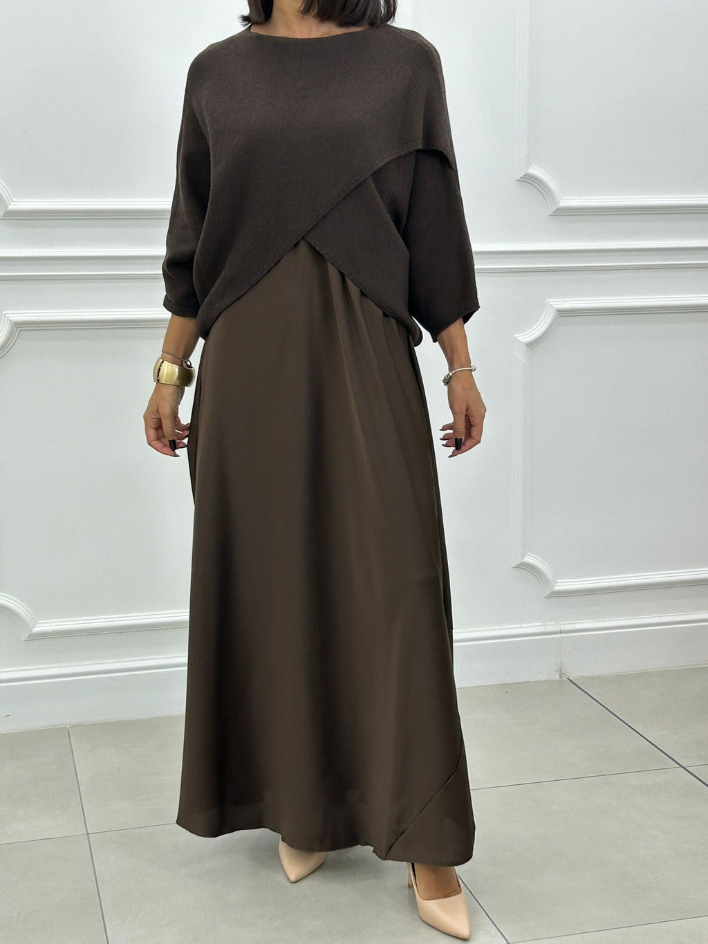 Elżbieta™ | Zestaw 2 w 1 z Długą Sukienką i Asymetrycznym Swetrem