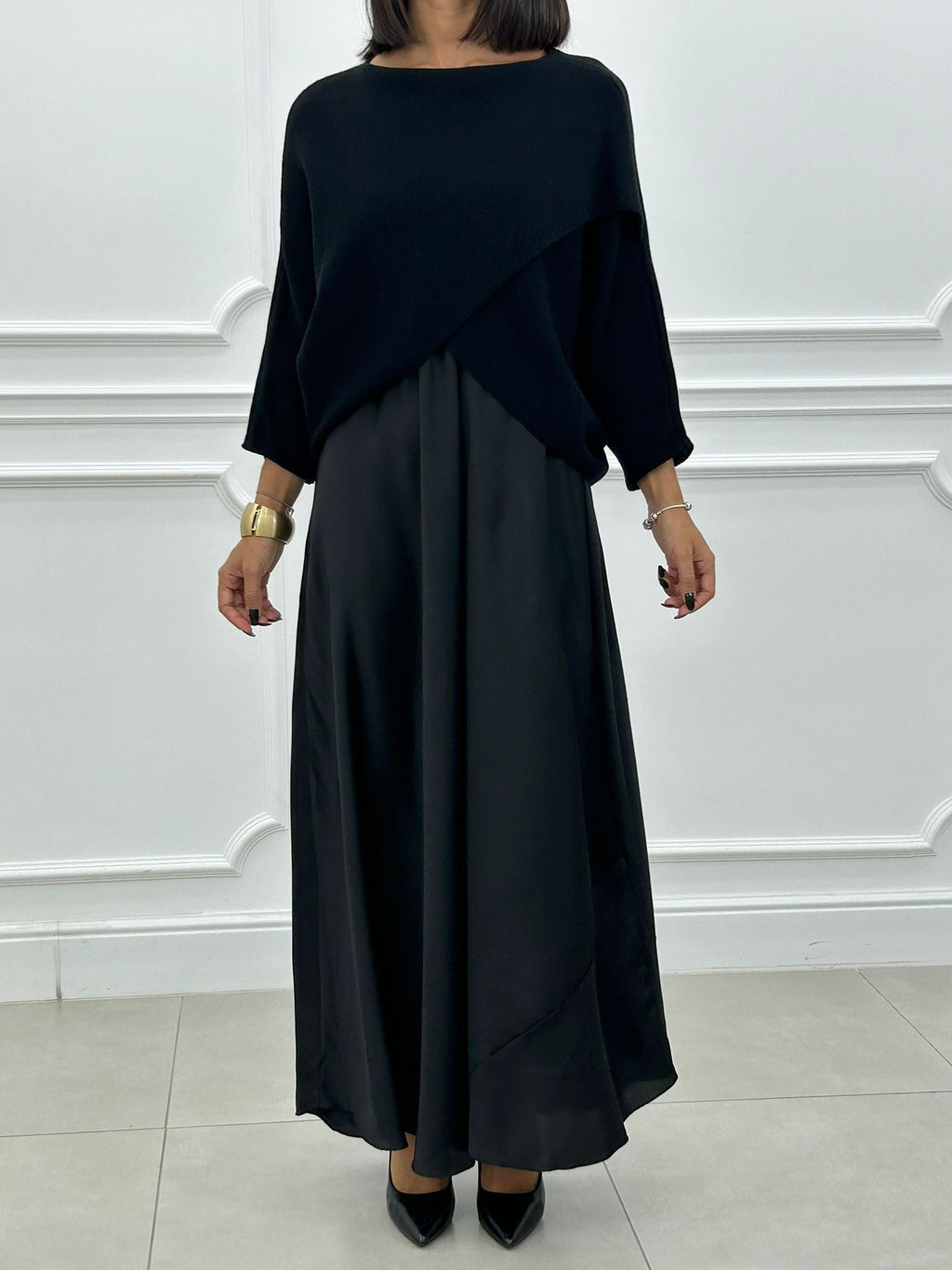 Elżbieta™ | Zestaw 2 w 1 z Długą Sukienką i Asymetrycznym Swetrem